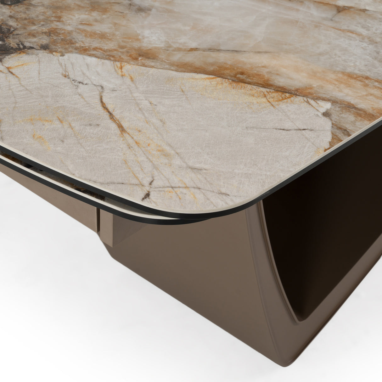 Dunster - Contemporary Beige Ceramic + Metallic Grey Extendable Dining Table - View Image 1