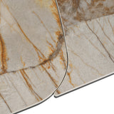 Dunster - Contemporary Beige Ceramic + Metallic Grey Extendable Dining Table - View Image 1