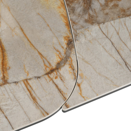 Dunster - Contemporary Beige Ceramic + Metallic Grey Extendable Dining Table - View Image 1