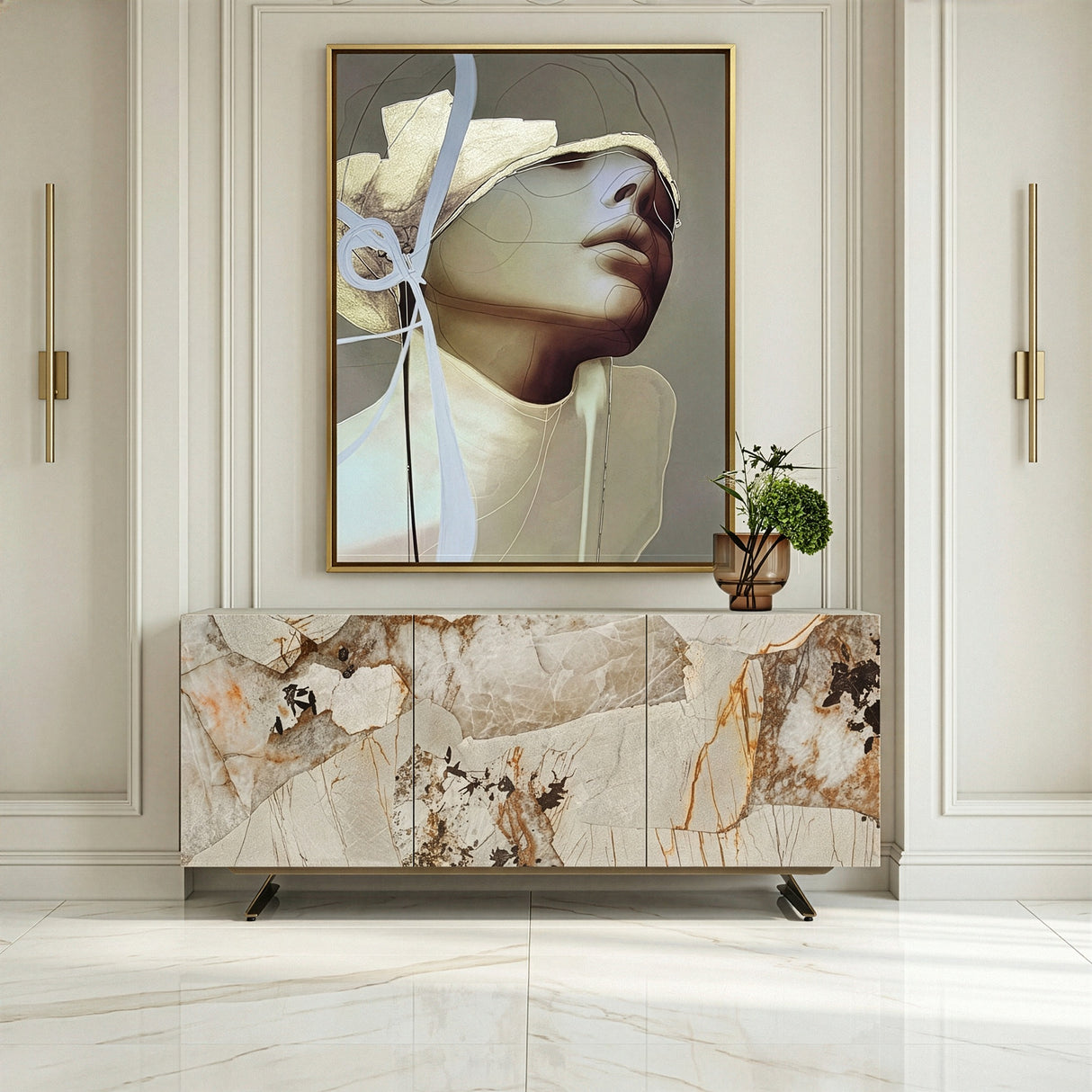 Dunster - Contemporary Beige Ceramic + Metallic Grey Buffet - View Image 1