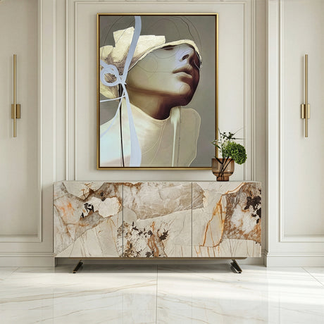 Dunster - Contemporary Beige Ceramic + Metallic Grey Buffet - View Image 1