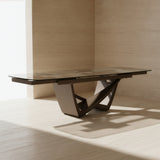 Dunster - Contemporary Beige Ceramic + Metallic Grey Extendable Dining Table - View Image 1
