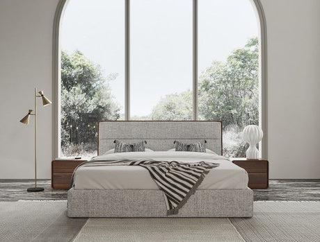 Dustin - Modern Grey Fabric & Walnut Trimmed EK Bedroom Set