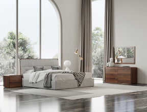 Dustin - Modern Grey Fabric & Walnut Trimmed EK Bedroom Set - View Image 1