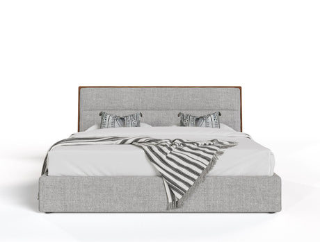 Dustin - Modern Grey Fabric & Walnut Trimmed EK Bedroom Set