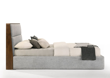 Dustin - Modern Grey Fabric & Walnut Trimmed Q Bedroom Set