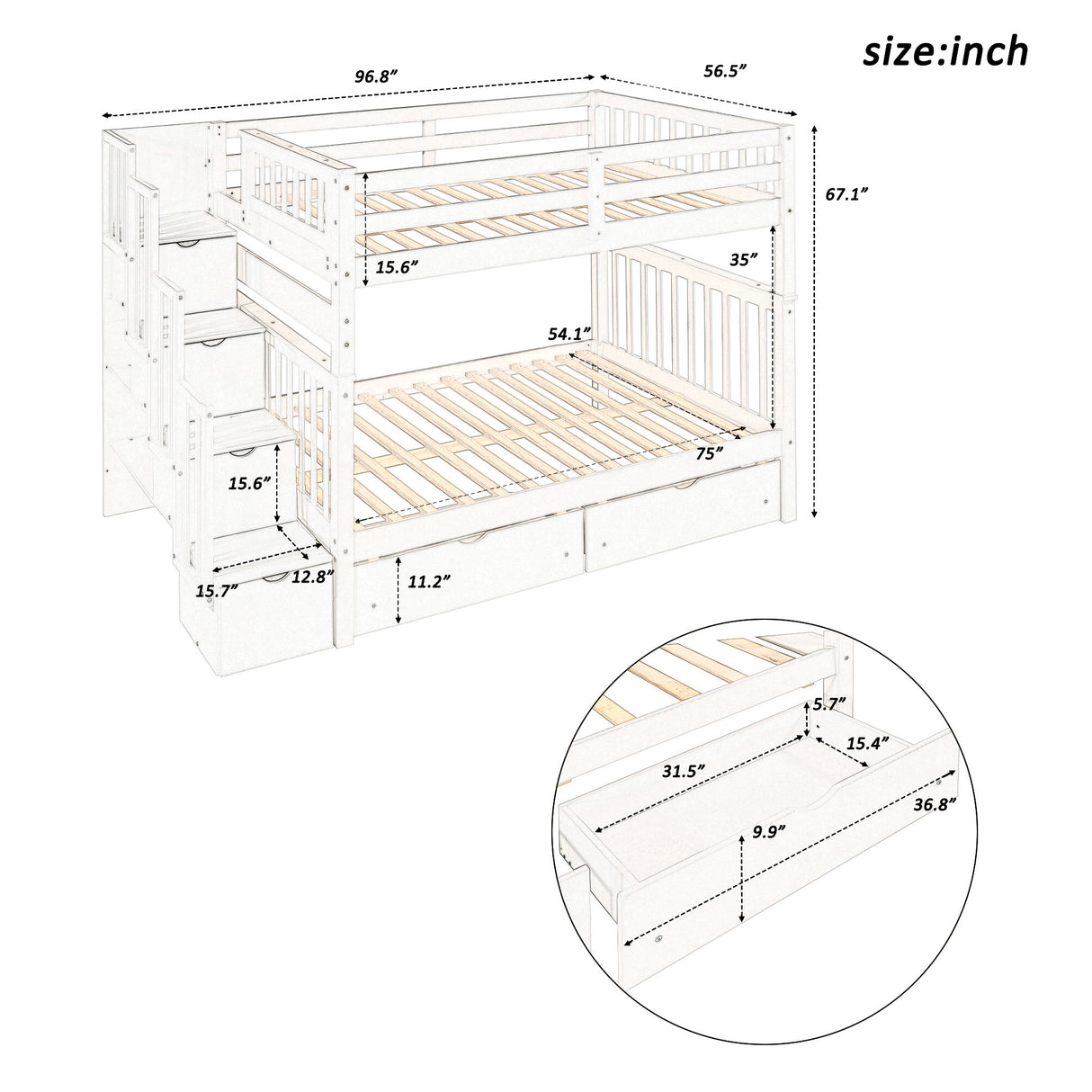 Full Over Full Bunk Bed with Shelves and 6 Storage Drawers, Gray(Old SKU:LT000046AAE) - sold by Home Elegance USA