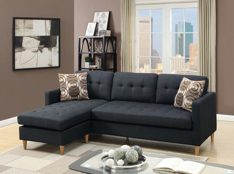 Black Polyfiber Sectional Sofa Living Room Furniture Reversible Chaise Couch Pillows Tufted Back Modular Sectionals | Home Elegance USA