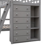 Wooden Twin Over Full Bunk Bed With Six Drawers And Flexible Shelves,Bottom Bed With Wheels,Gray(OLD SKU:LP000531AAE) - sold by Home Elegance USA