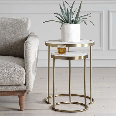 Aragon Nesting Tables (Set of 2) White - Bronze by Uttermost - View 3