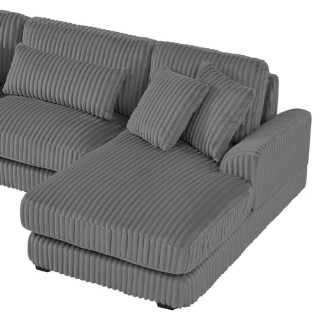 Modern Oversized U-shaped Sectional Sofa with Chaise Lounge in Dark Gray Corduroy, 129' - sold by Home Elegance USA