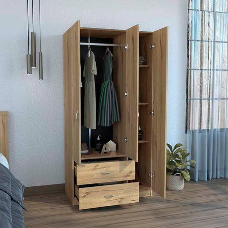 Three Door Armoire Clark, Bedroom, Light Oak / Black - sold by Home Elegance USA