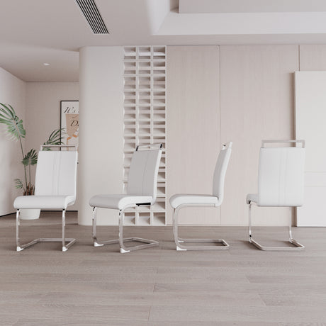 63 'medieval modern cream style MDF dining table and PU armless dining chair set 4. Assemble Desktop and Silver plated metal leg dining chair set, suitable for home&kitchen - sold by Home Elegance USA