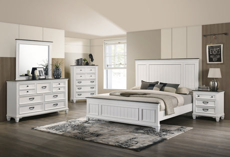 Clelane Wood Bedroom 6 piece Set with Shiplap Panel King Bed, Dresser, Mirror, Two Nightstands, and Chest - sold by Home Elegance USA