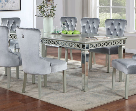 Glam Silver And Dark Gray 9pc Dining Set Table w Leaf Wingback Chairs Acrylic Tufted Dining Room Furniture - sold by Home Elegance USA
