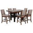 Walden Mango Oak Counter Height Dining Set with Black Base, 7-Piece Includes Table and 6 Chairs, Grey Upholstered Seats, Wood Finish