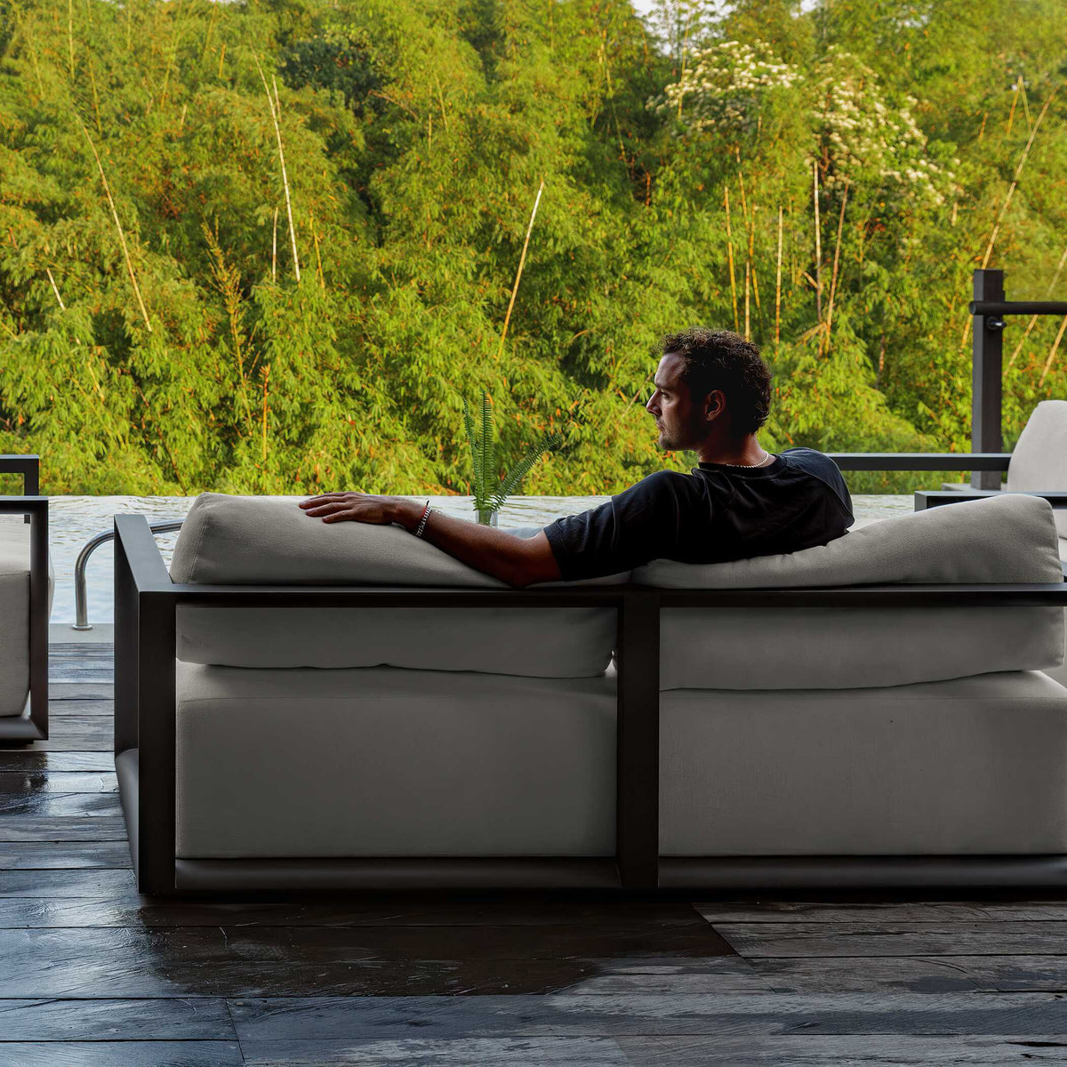 Remsen Outdoor Sofa Black / Oyster - Black / White by Uttermost - View 12