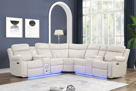 Lacrosse Modern Style power recliner sectional with Bluetooth speaker and LED made with wood & metal in Beige(CA INVENTORY) - sold by Home Elegance USA