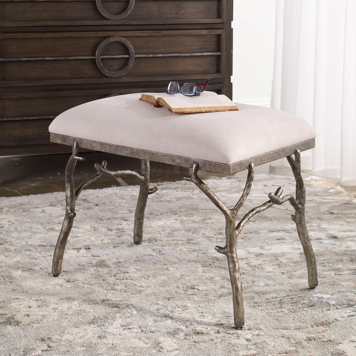 Lismore Small Fabric Bench - Beige / Dark Brown by Uttermost - View 5