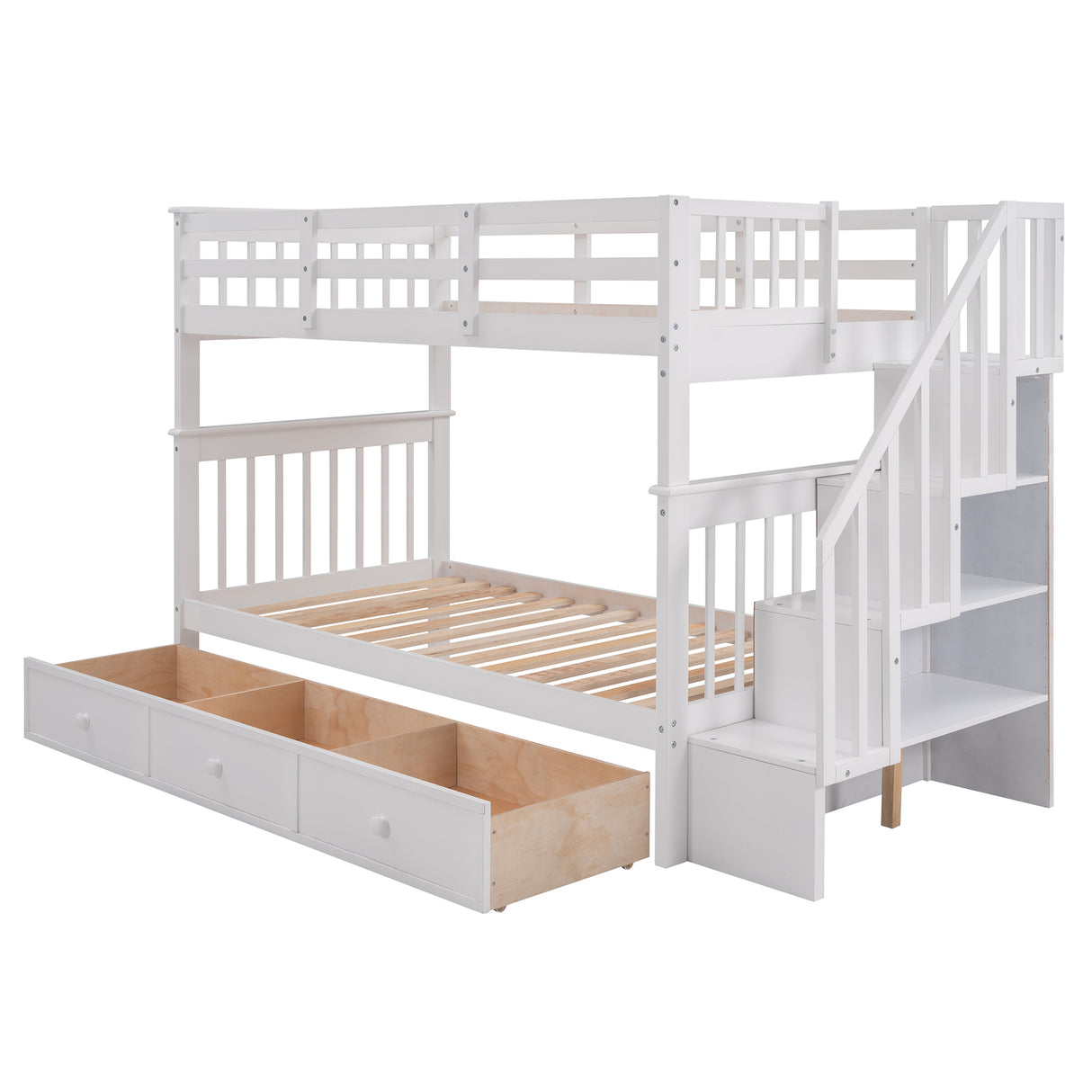 Stairway Twin-Over-Twin Bunk Bed with Three Drawers for Bedroom, Dorm - White(Old sku: LT000309AAK) - sold by Home Elegance USA
