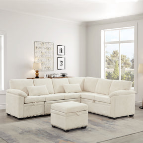 97 Inch L-Shaped Corner Sectional Sofa Couch with Seat and Storage Ottoman,Chenille Fabric Corner Couch with 7 Seats & 2 Pillows for Living Room, Beige - sold by Home Elegance USA
