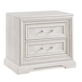 Traditional 2-Drawer Storage Nightstand Antique White Finish Wooden Bedroom Furniture