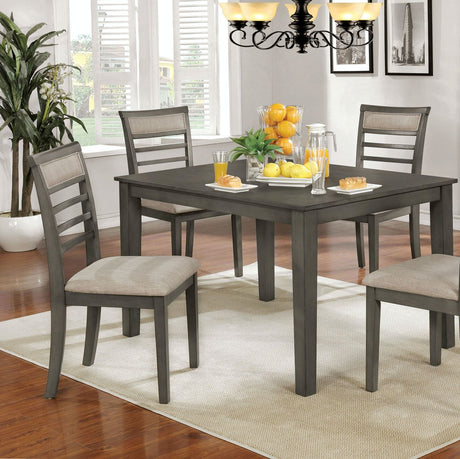 5 Pc Dining Table Set Weathered Gray Dining Chairs & Table Solid wood Beige Padded Fabric Cushions Slat Back Chair Dining Room Furniture - sold by Home Elegance USA