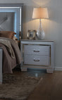 1pc Modern & Glam Style Two Drawers Nightstand Solid Wood w Built-in Night Light Silver Crocodile Finish Bedroom Furniture