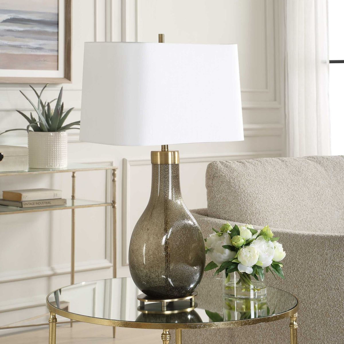 Shyla Dark Glass Table Lamp - White / Bronze by Uttermost - View 3