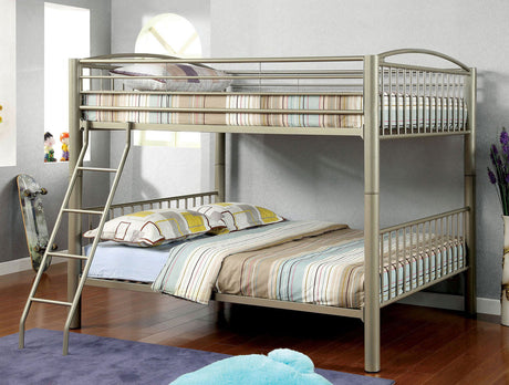 Metallic Gold Finish Contemporary Style Full Over Full Bunk Bed Full Metal Structure Movable Ladder Top Bed Rails Convert Into Two Separate Bed - sold by Home Elegance USA