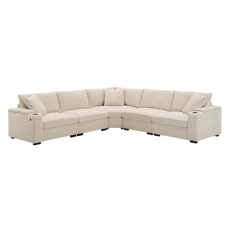 106' Convertible L Shaped Sectional Sofa,Corduroy Corner Couch with Armrest Storage,Cup Holders,USB Charger,Irregular Corner,Oversized Comfy Modular Sofa for Living Room,Apartment,2 Colors - sold by Home Elegance USA
