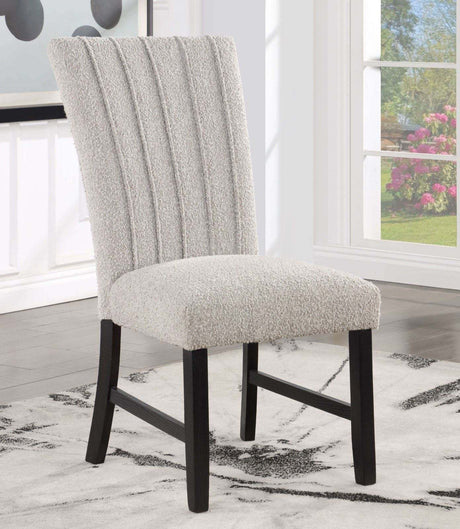 Beautiful Genuine Marble Top Dining Table 6x Side Chairs Gray Boucle Fabric Upholstered Chair Dining Room 7pc Set Wooden Furniture - sold by Home Elegance USA