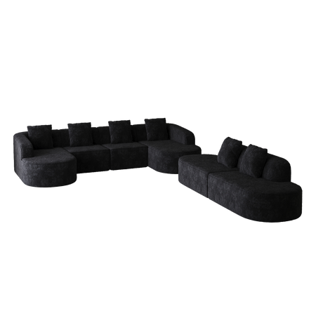 111.8-inch L-shaped curved modular sofa, modern design featuring lychee-textured long-pile polyester fabric, curved backrest with three pillows - sold by Home Elegance USA