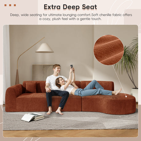 140' Modern Curved Sectional Sofa with High-Density Fully Compressed Sponge and Chaise Lounge, 3-Piece Set, Fully Assembled Right Hand Facing, Perfect for Living Room, Lounge - sold by Home Elegance USA