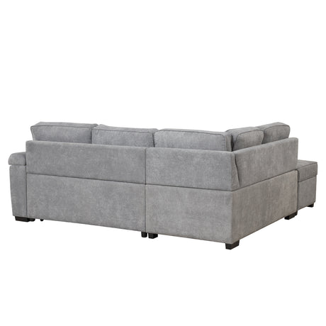 Modern Sleeper Sofa Bed with Storage Ottoman, Gray Linen, 84.75' L Shape Couch for Living Room or Apartment - sold by Home Elegance USA