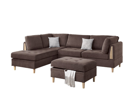 3-PCS Reversible Sectional Set Living Room Furniture Chocolate Color Chenille Couch Sofa, Reversible Chaise Ottoman - sold by Home Elegance USA