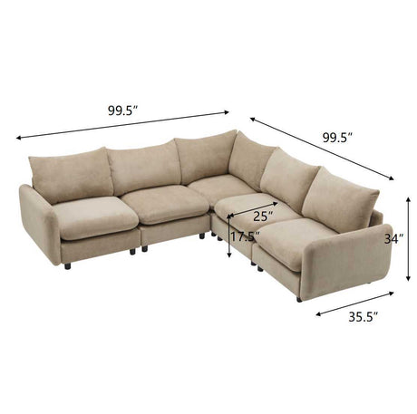 99 in. oversize 5-Piece L Shaped Modular Free Combination Sectional Velvet Sofa Couch for Living Room and Spacious Space, Nomad - sold by Home Elegance USA