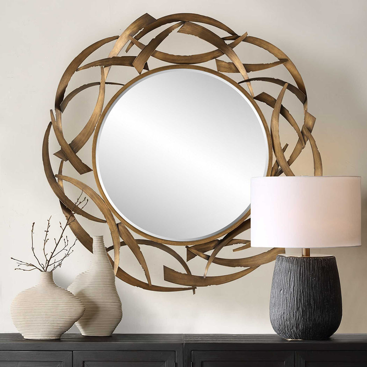 Cutting Edge Bronze Round Mirror by Uttermost - View 3