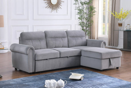 Ashton Gray Velvet Fabric Reversible Sleeper Sectional Sofa Chaise - B061S00198 - Home Elegance USA - 1