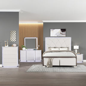Fabio Contemporary Style King 5PC Bedroom set Made with Diamond-Shaped Side Accents, LED Lighting and Wood in White Finish(NJ INVENTORY)