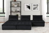 Anna 120' Black Velvet 5 Pc Sectional Sofa Ottoman