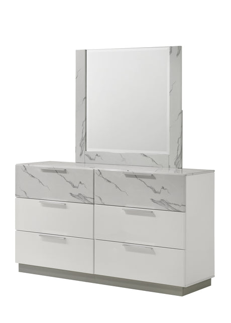 Mist Queen 5-Piece Set – Two-Tone High-Gloss Marble & Lacquer Finish with LED Lighting, Spacious Velvet-Lined Storage White (NJ Inventory) - sold by Home Elegance USA