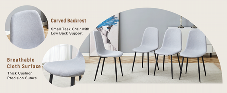 Table and chair set.71*35.4 inch Black Grain Spliced Dining Table With Storage Function In The Middle Of The Table Legs.Paired with 8 Light Gray Linen-Cotton Material High Resilience Dining Chairs. - sold by Home Elegance USA