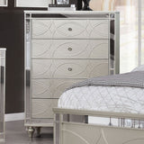 Contemporary Style 1pc Chest Mirror Accents Crystal Round Acrylic Knobs Silver Finish Decorative Pattern