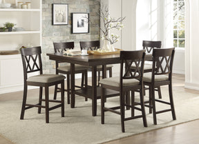Dark Brown Finish Counter Height Table with Lazy Susan Lower Display Shelf and 6x Counter Height Chairs Contemporary Dining 7pc Set Wooden Furniture - sold by Home Elegance USA