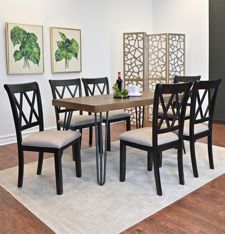 Arroyo 7-Piece Dining Set, Hairpin Dining Table with 6 Cross-back Chairs, Rich Black - sold by Home Elegance USA