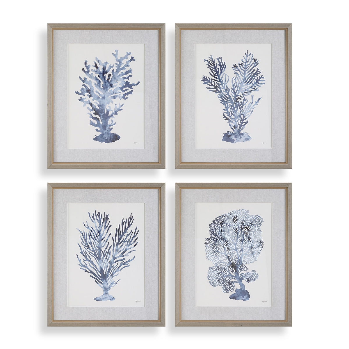 Shibori Coral Framed Prints (Set of 4) - Light Gray by Uttermost - View 1