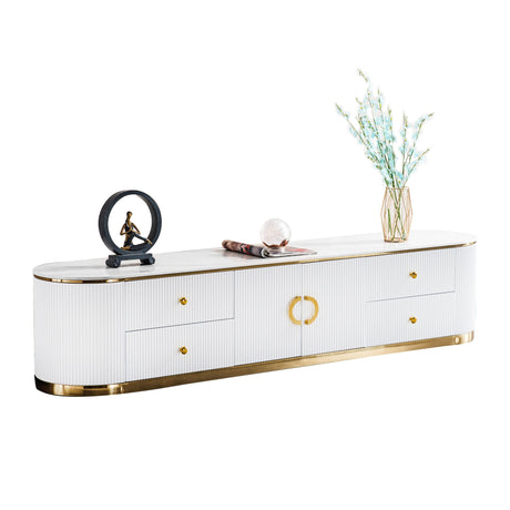 White Sintered Stone TV Stand, Media Console Television Table for Living Room and Bedroom Home Elegance USA