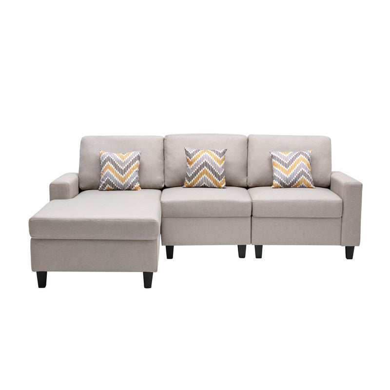 Nolan Beige Linen Fabric 3Pc Reversible Sectional Sofa Chaise with Pillows and Interchangeable Legs - Home Elegance USA