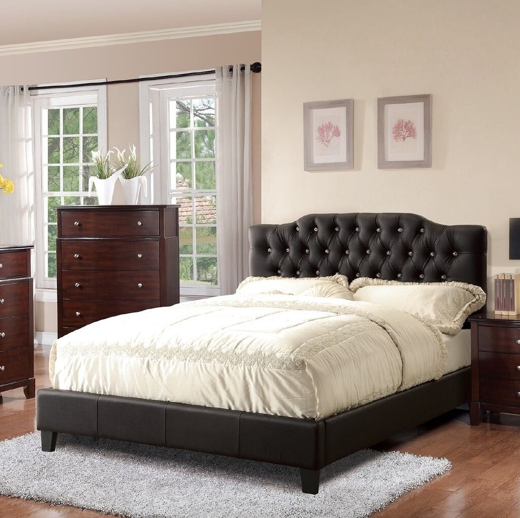 Black Faux Leather Gorgeous Queen Size Bed 1pc Bedframe Modern Tufted Upholstered Headboard Bedroom Furniture